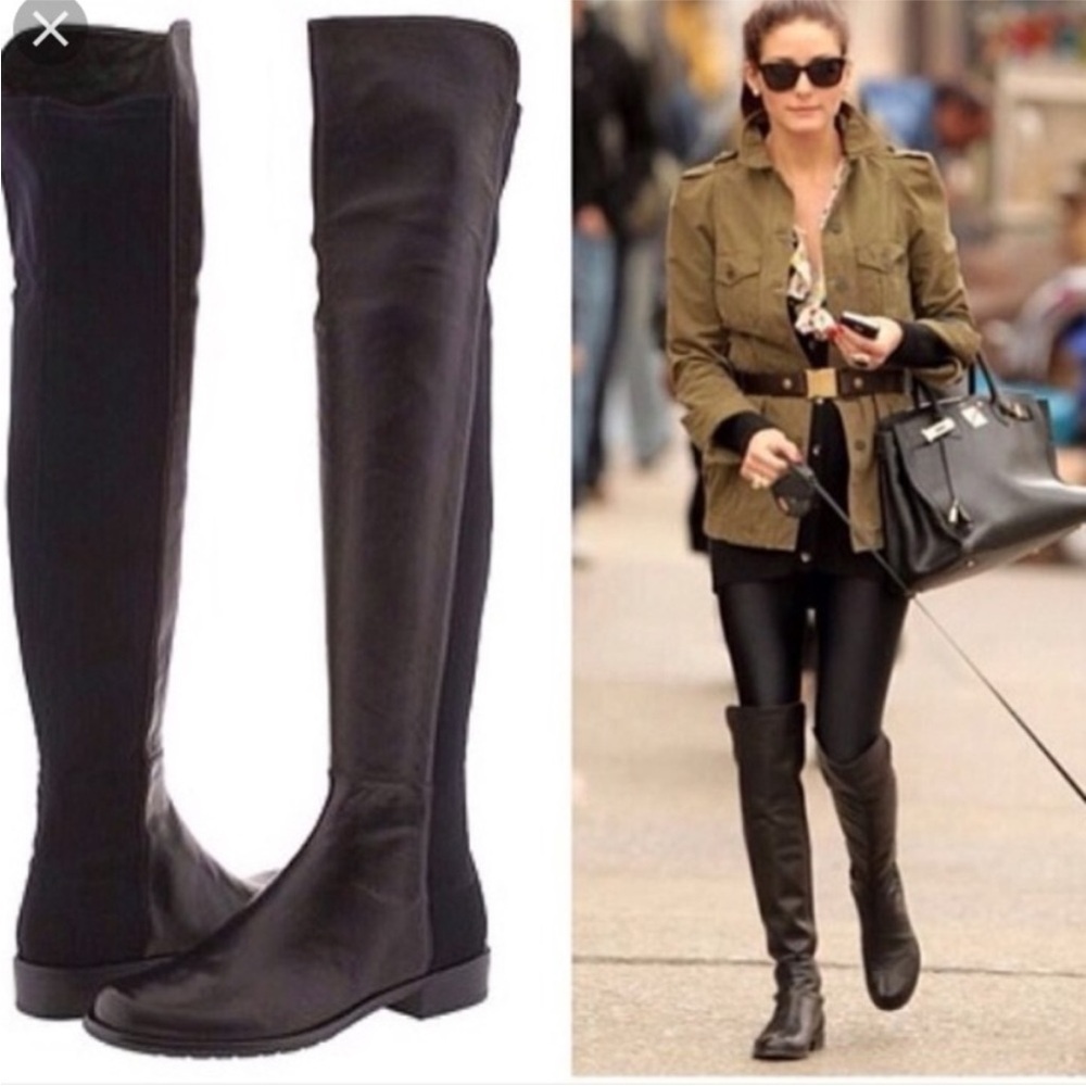 NWOT Stuart Weitzman 5050 Black Leather Over the knee boots Size 6 MSRP $795 - Picture 2 of 15